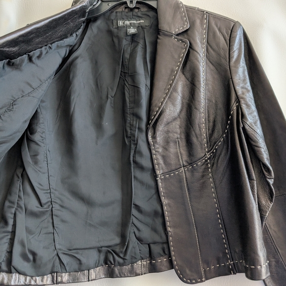 INC Black Leather Lined Jacket with Stitch Detailing - M - Picture 6 of 14